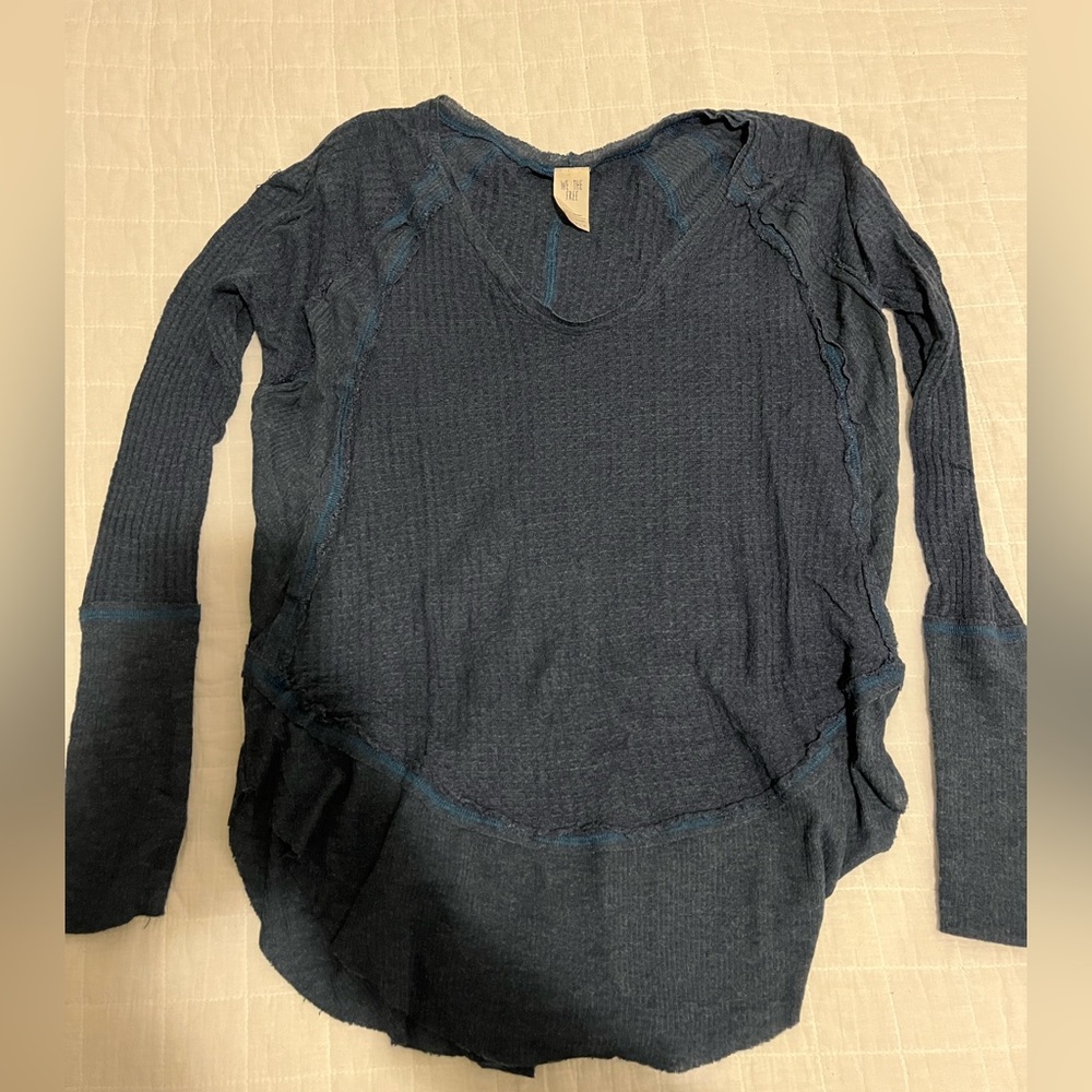 Free People, dusty blue rib knit long sleeve, size XS